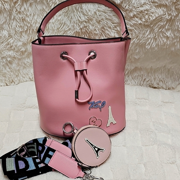 Karl Lagerfeld ❤️EUC Paris Blush Pink Bucket Handbag Crossbody Bag & Coin Purse